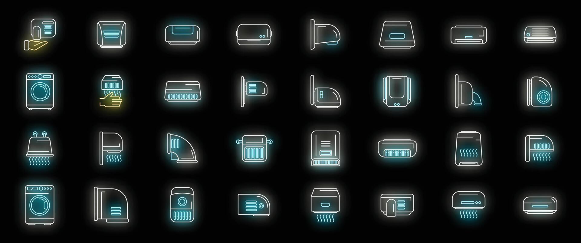 Automatic drying machine icons set vector neon