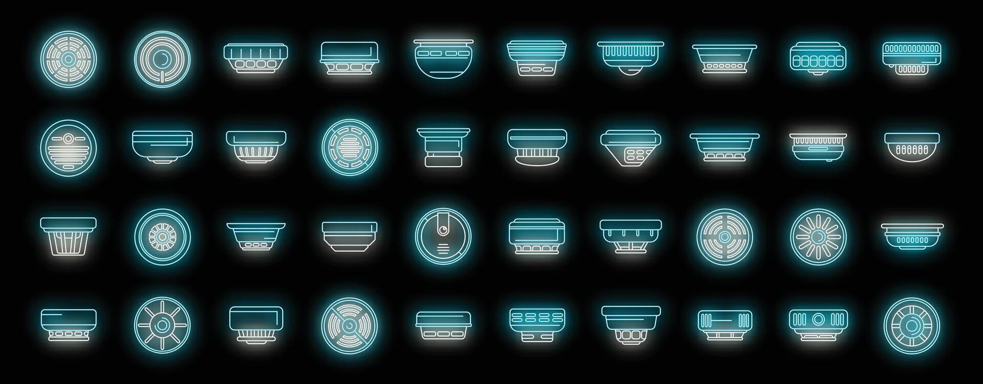 Smoke detector icons set vector neon