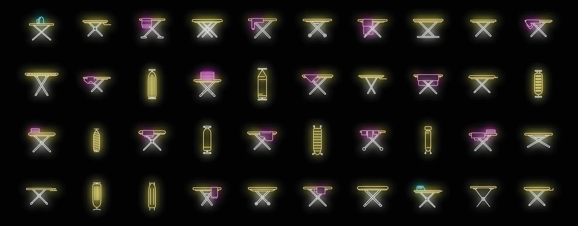Ironing board icons set vector neon