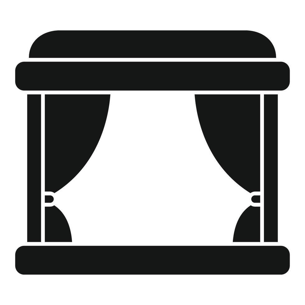 Black silhouette icon of a stage with curtains opening vector