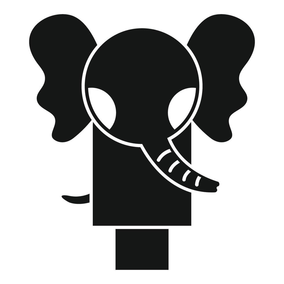 Black and white elephant head turning into a trunk icon simple style vector