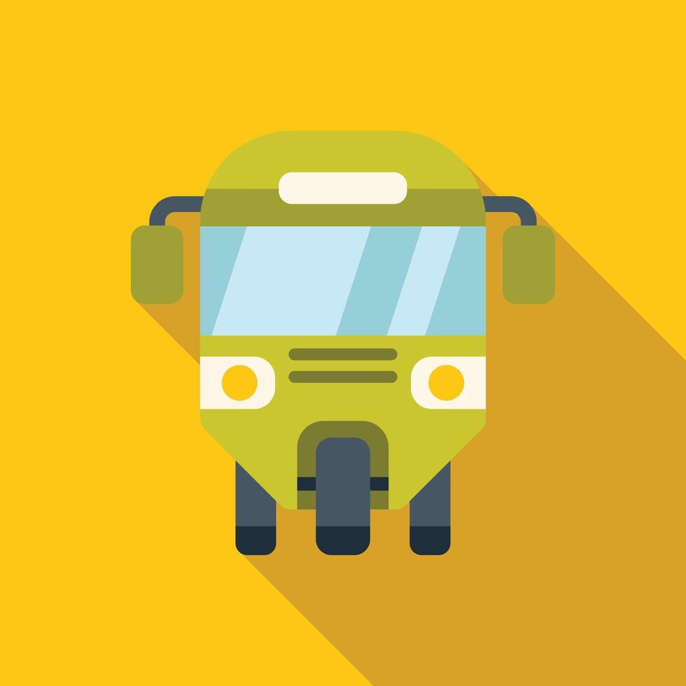 Green bus driving on a sunny day with long shadow vector