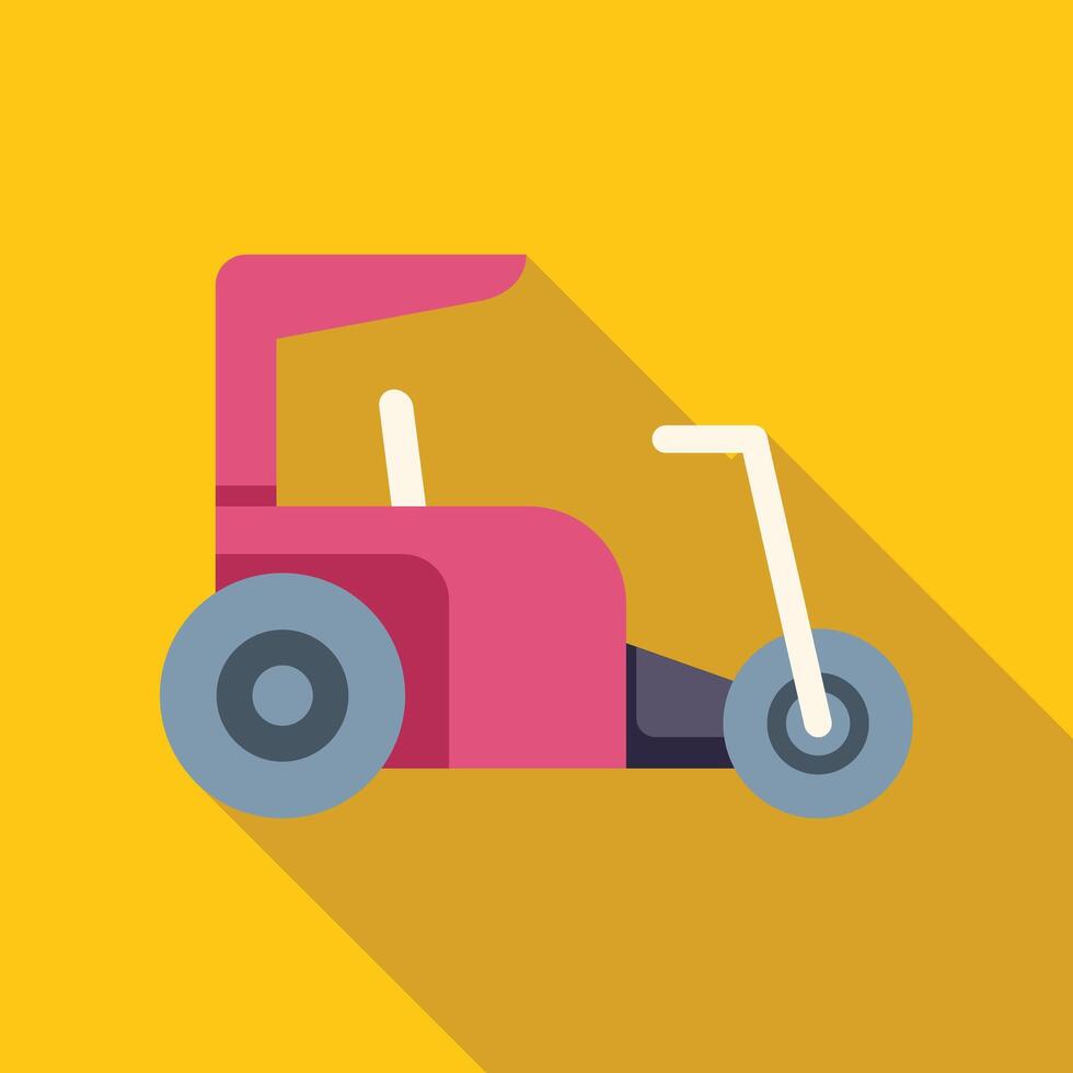Pink motor tricycle with long shadow on yellow background vector