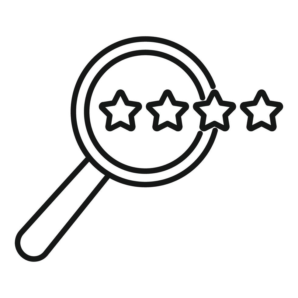 Magnifying glass showing four star rating vector