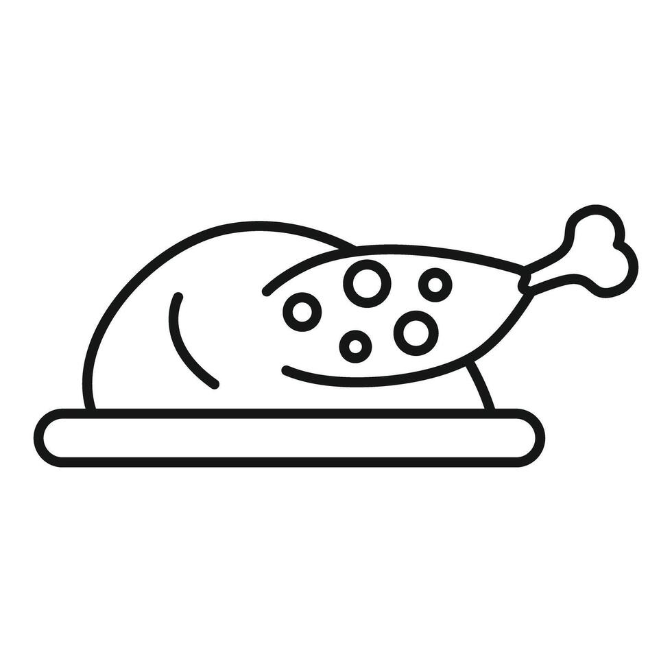 Whole roasted chicken lying on a tray line icon vector