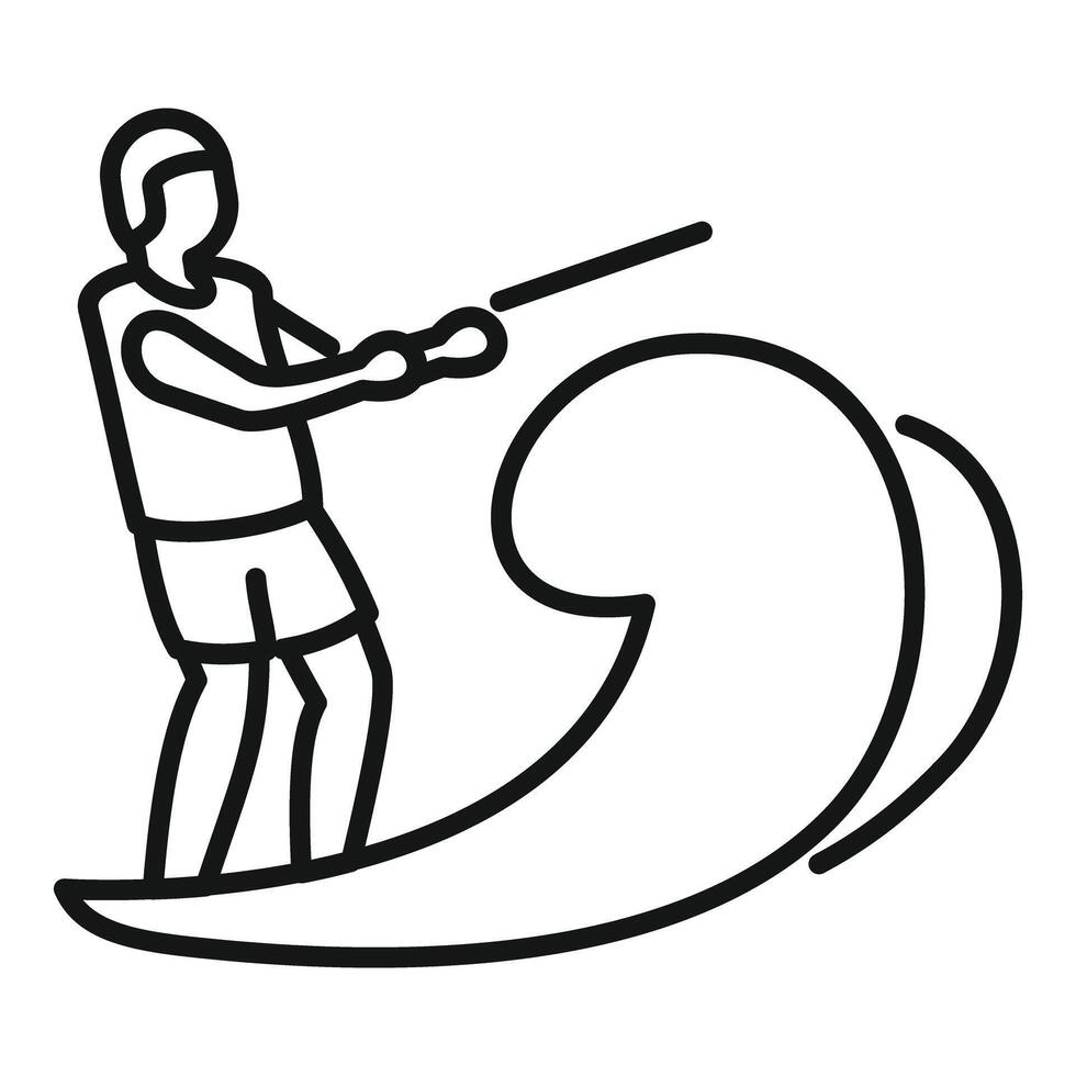 Waterskiing sportsman holding rope and riding wave vector