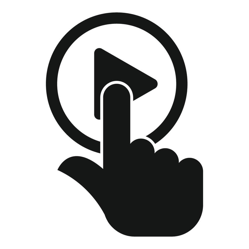 Hand pushing play button icon for videos and music vector