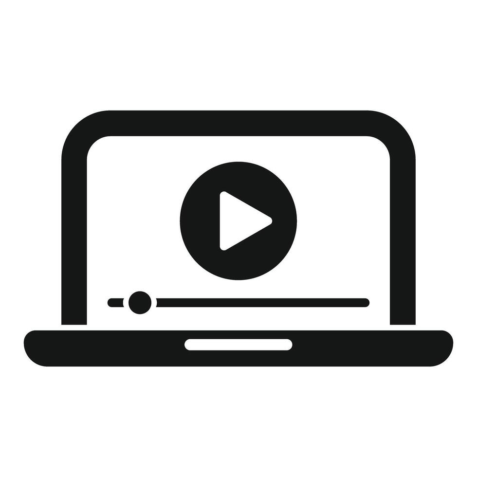 Laptop playing video content with progress bar icon vector