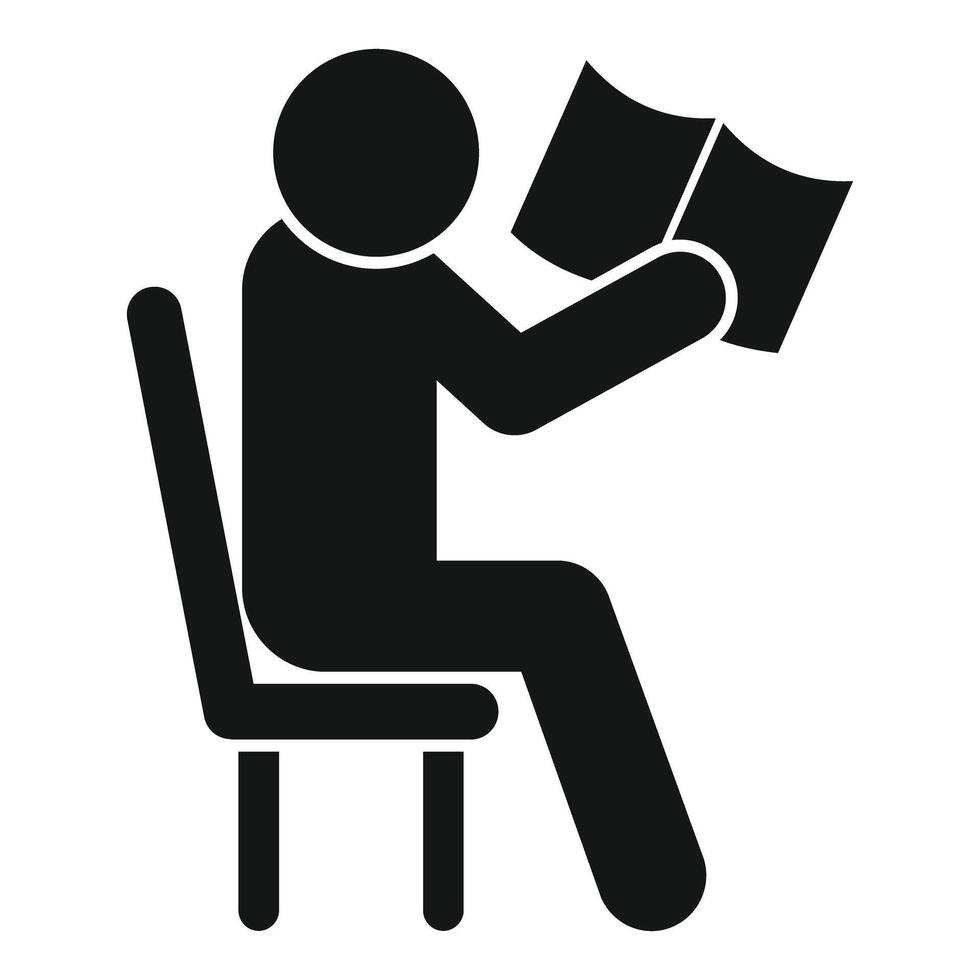 Person reading book sitting on chair icon vector