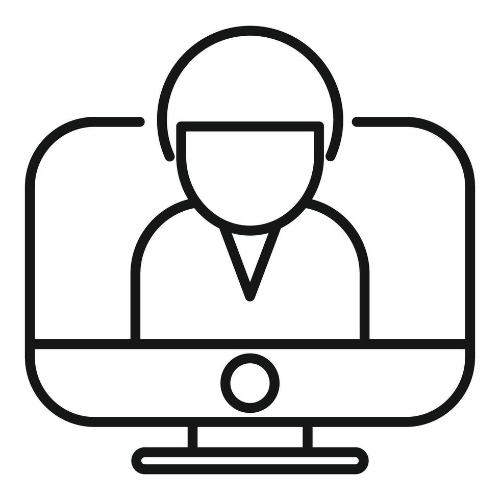Online business meeting icon, businessman having video call on computer screen vector