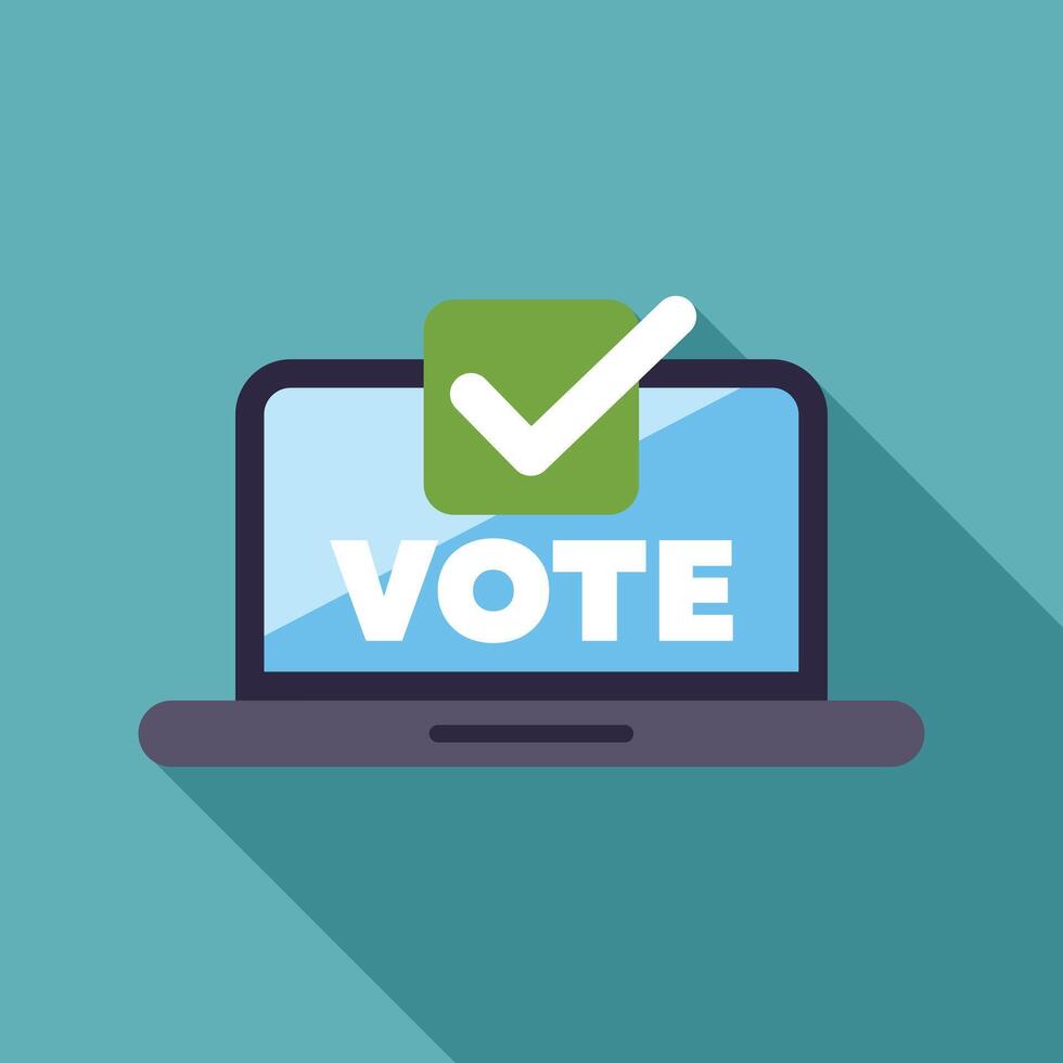 Online voting system showing check mark on laptop screen vector