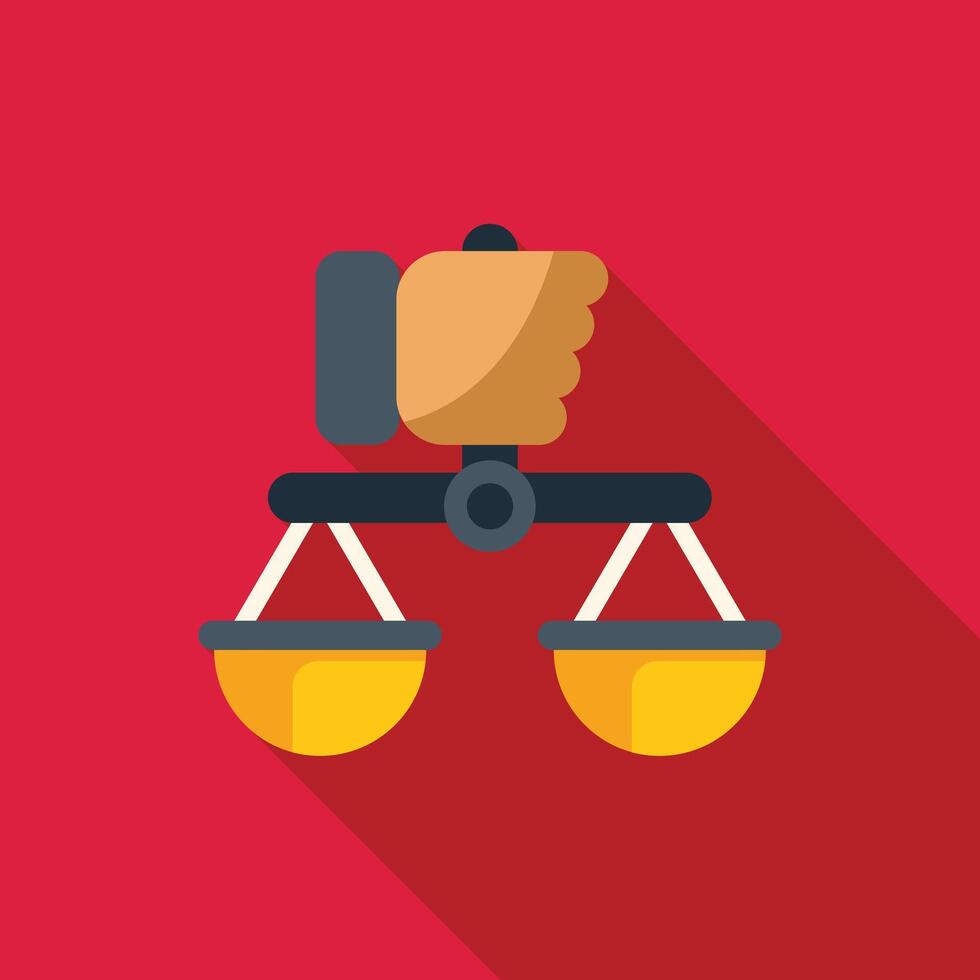 Hand holding balance scale weighing justice concept flat design icon vector