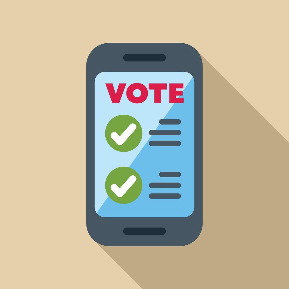 Smartphone showing online voting app with check marks indicating choices made vector