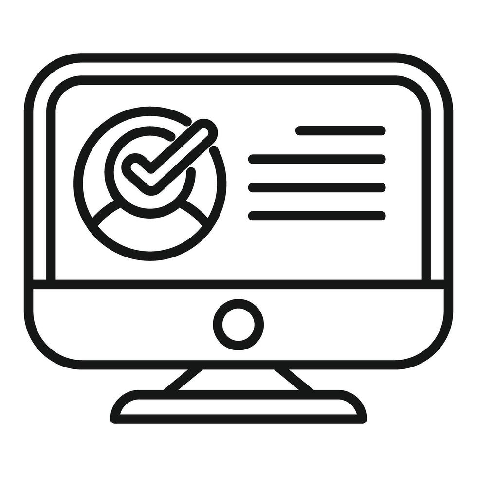 Computer showing user profile with check mark icon vector