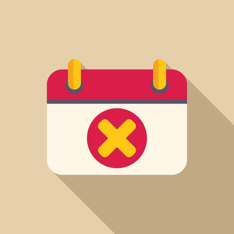 Calendar page showing a cross sign in flat design style vector