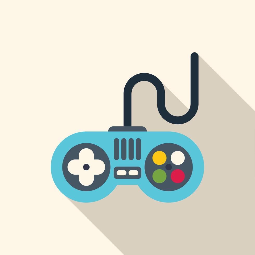 Blue retro gamepad controller playing videogame vector