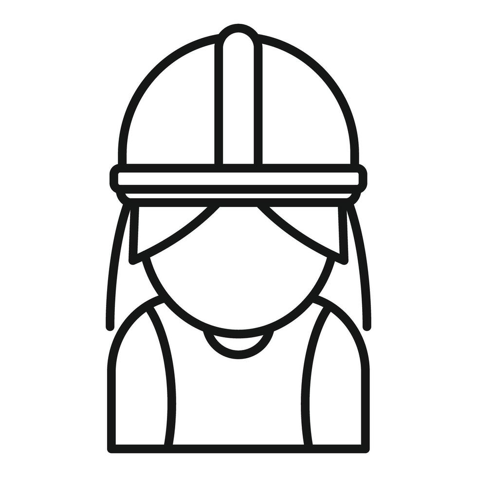 Female construction worker wearing hard hat line icon representing women in construction and engineering vector