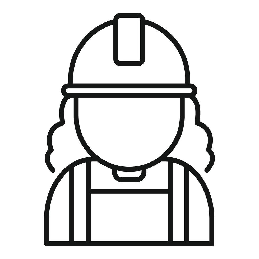 Female construction worker wearing hard hat and safety gear line icon vector