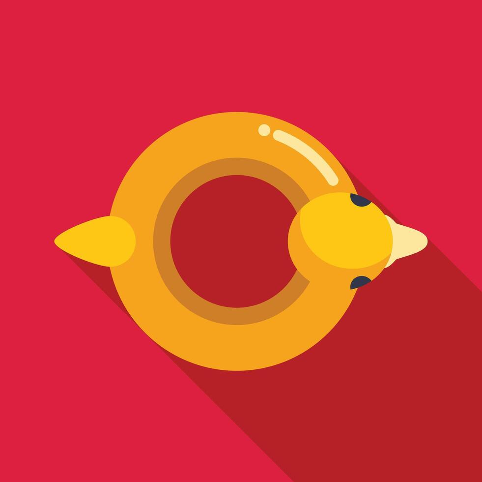 Yellow duck inflatable ring floating on water surface vector
