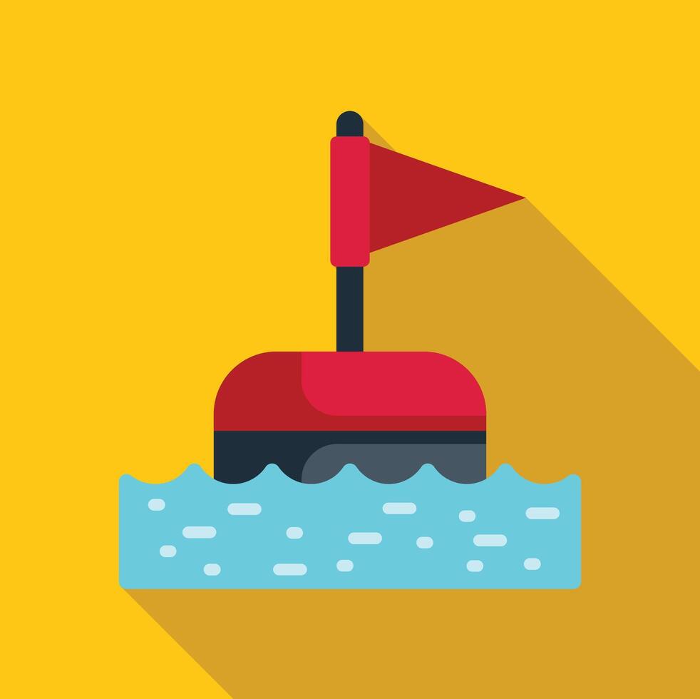 Red and black nautical buoy floating on water waves with red flag signaling maritime navigation vector