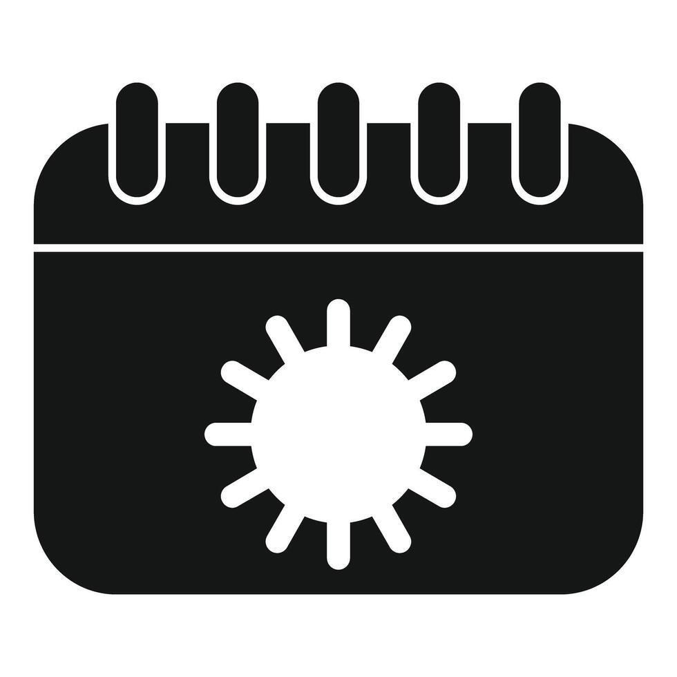 Calendar showing a sunny day icon in black and white vector