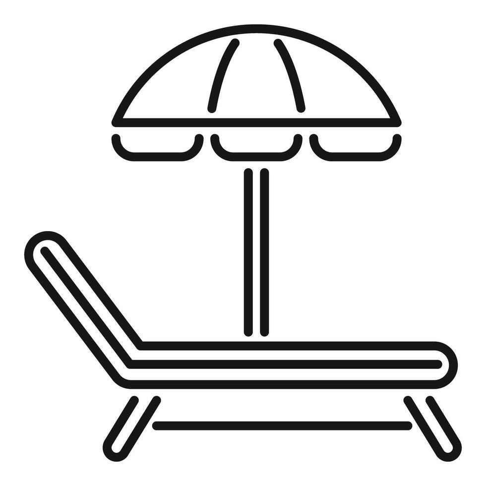 Beach chair under sun umbrella relaxing on vacation minimal line art icon vector