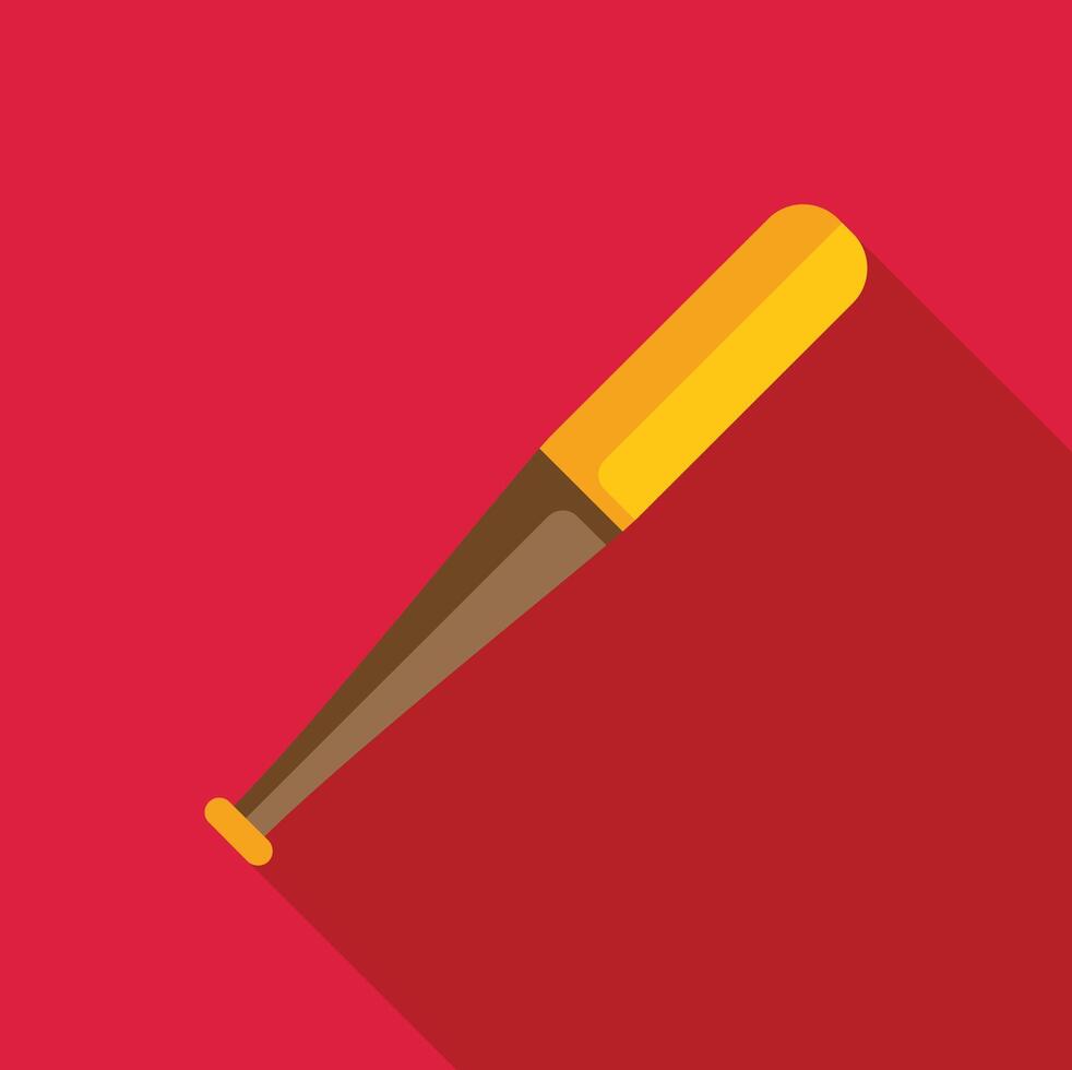Yellow baseball bat casting long shadow over red background vector