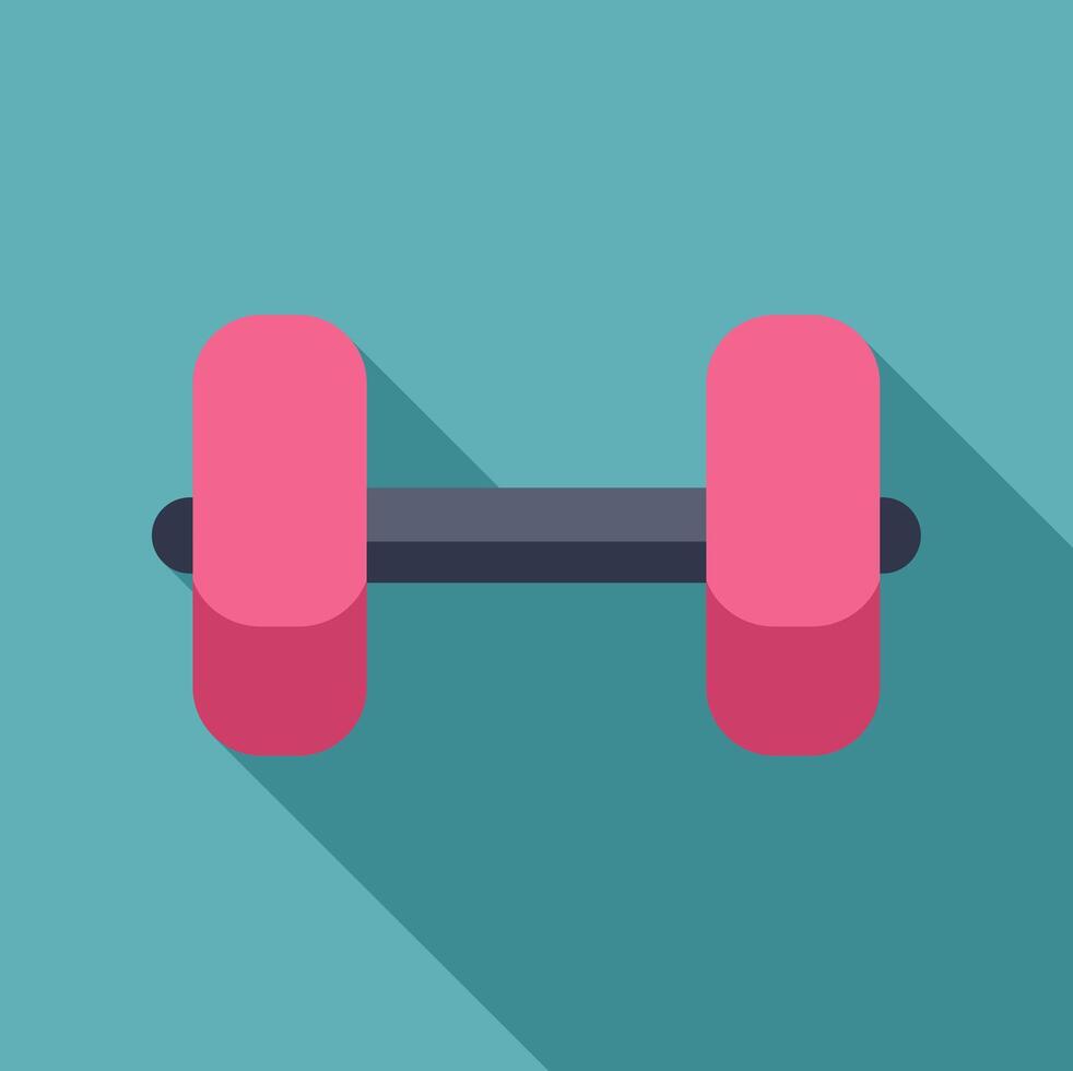 Pink dumbbell casting long shadow over turquoise background vector