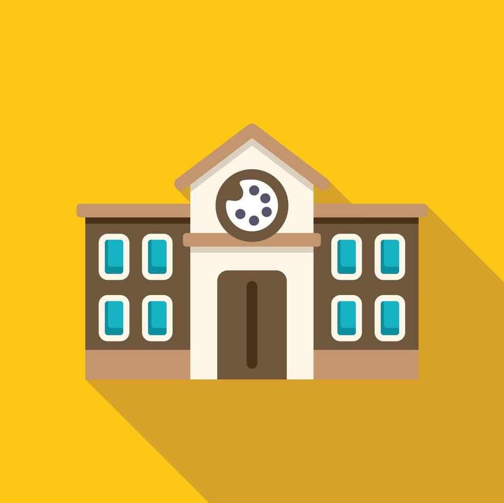 Art school building facade with clock showing palette icon vector