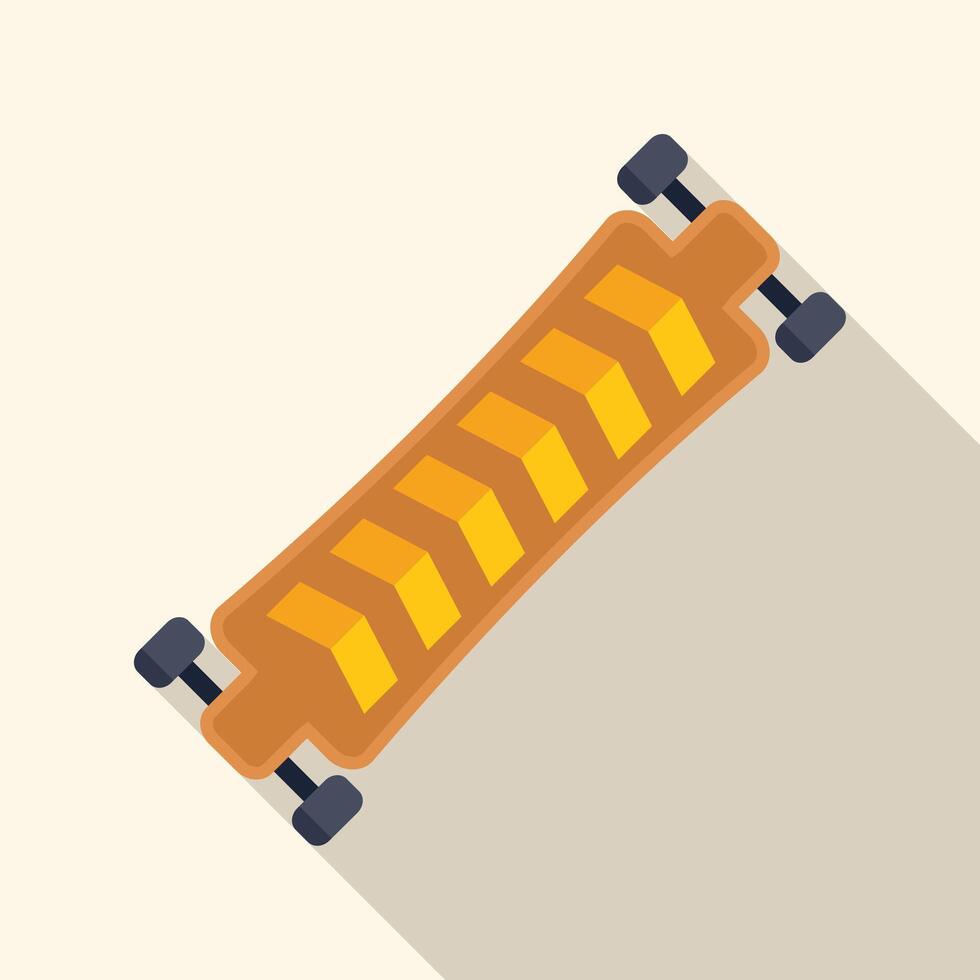 Longboard skateboard deck with yellow stripes and black wheels illustration vector