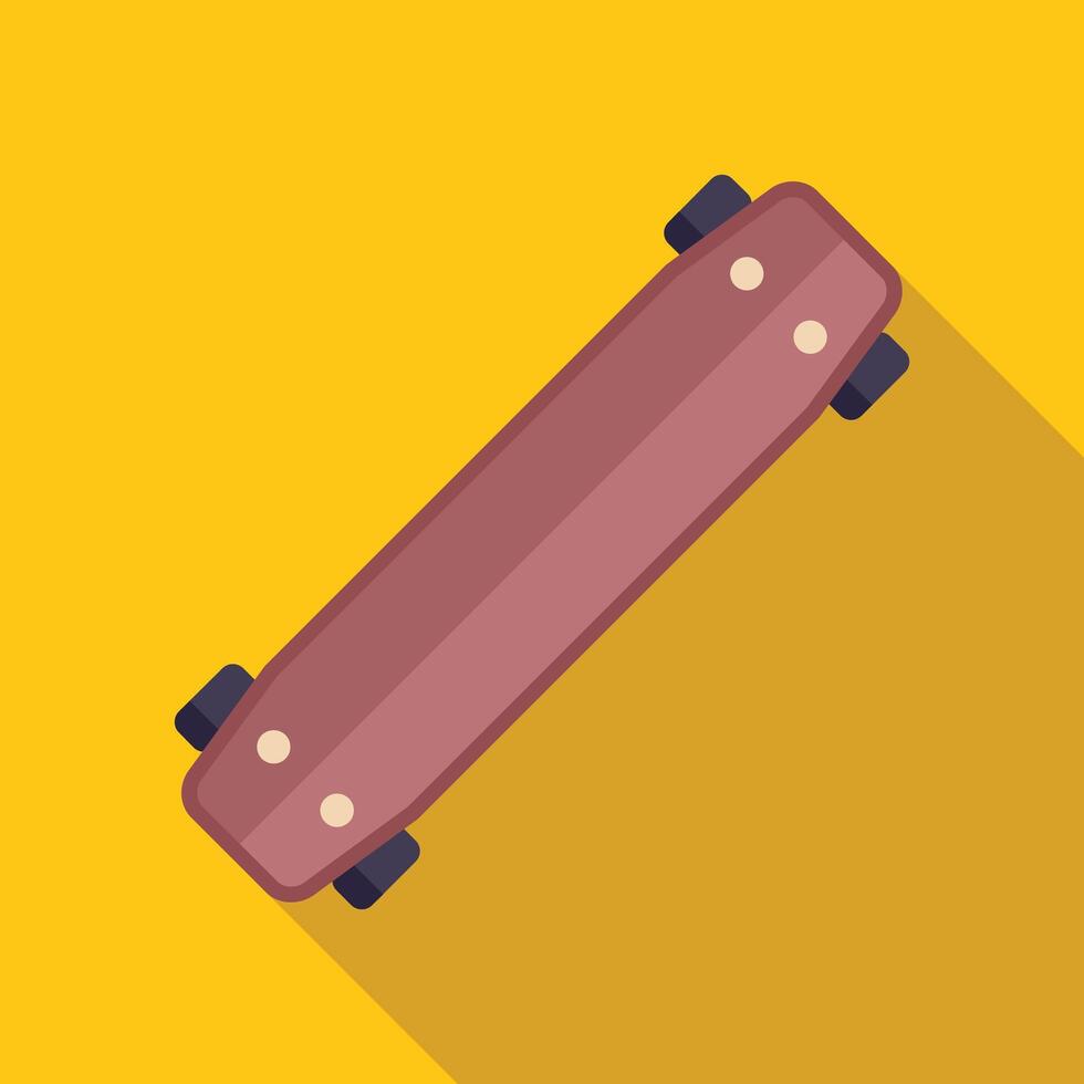 Longboard skateboard on yellow background with long shadow vector