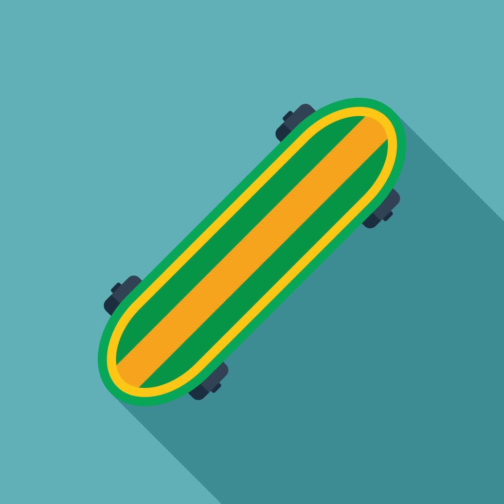 Green and yellow skateboard laying on blue background vector