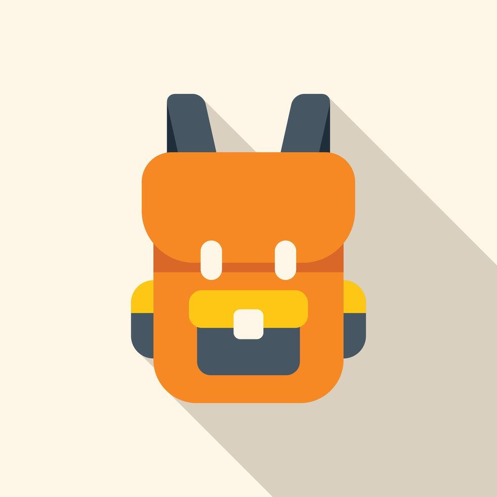 Orange backpack standing up with long shadow vector