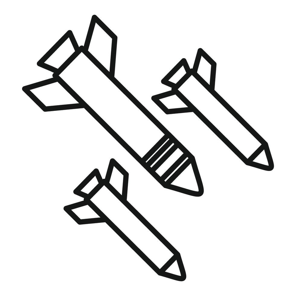 Three missiles flying through the air line art vector