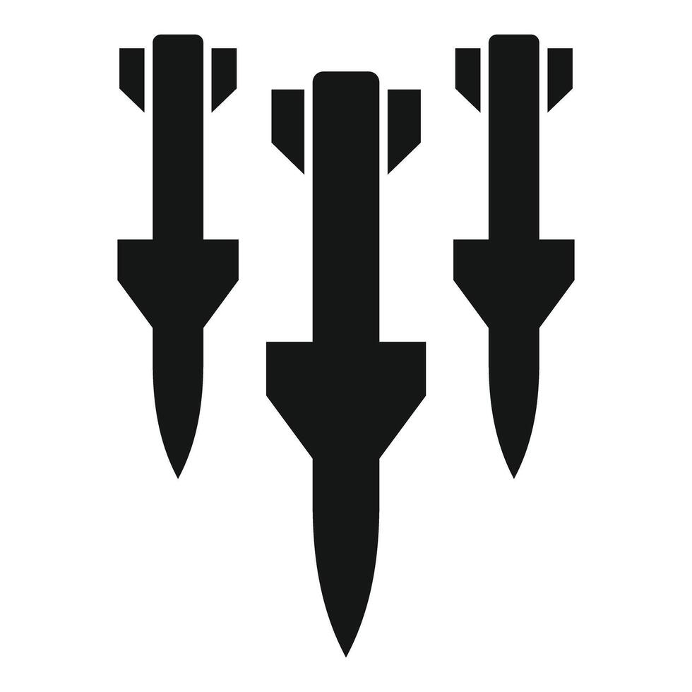 Three nuclear warheads pointing down representing threat of nuclear war vector
