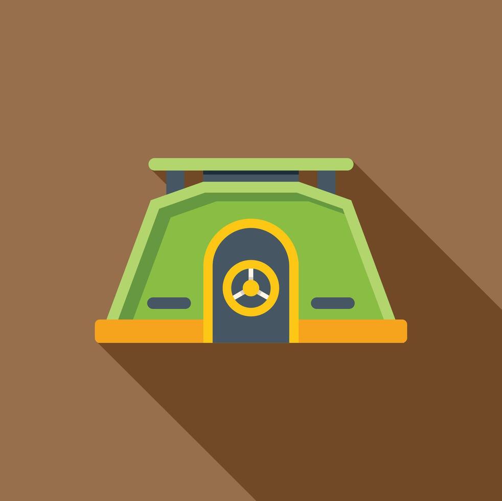 Green bunker providing protection during wartime with long shadow vector