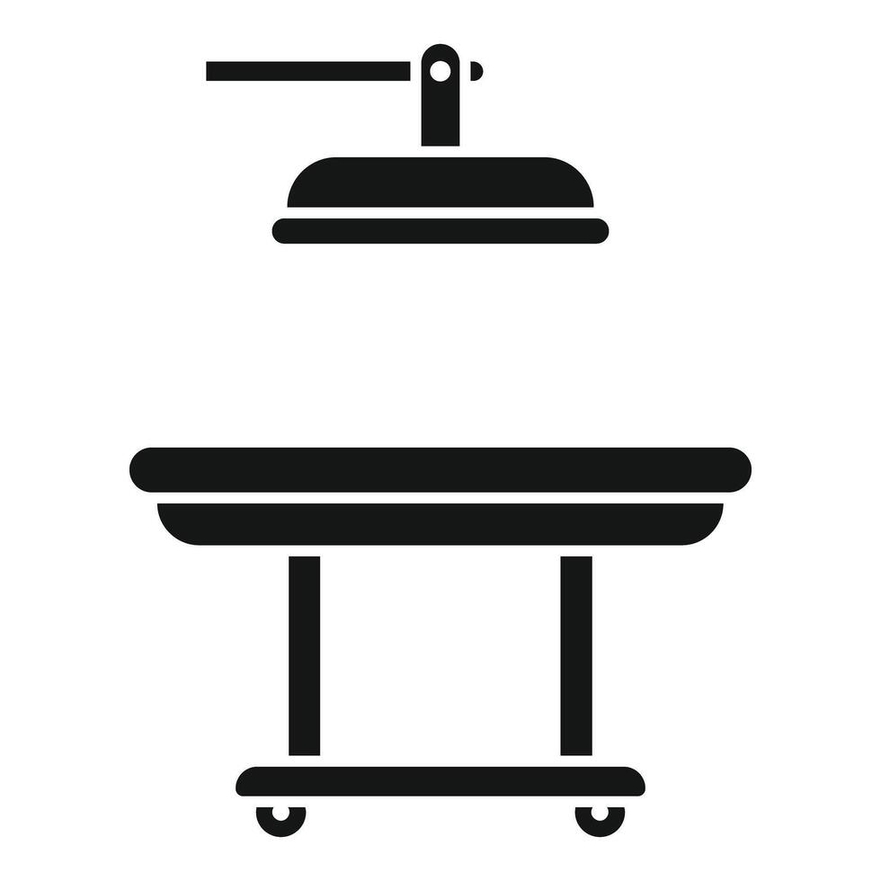 Medical examination table with surgical lamp icon, simple style vector