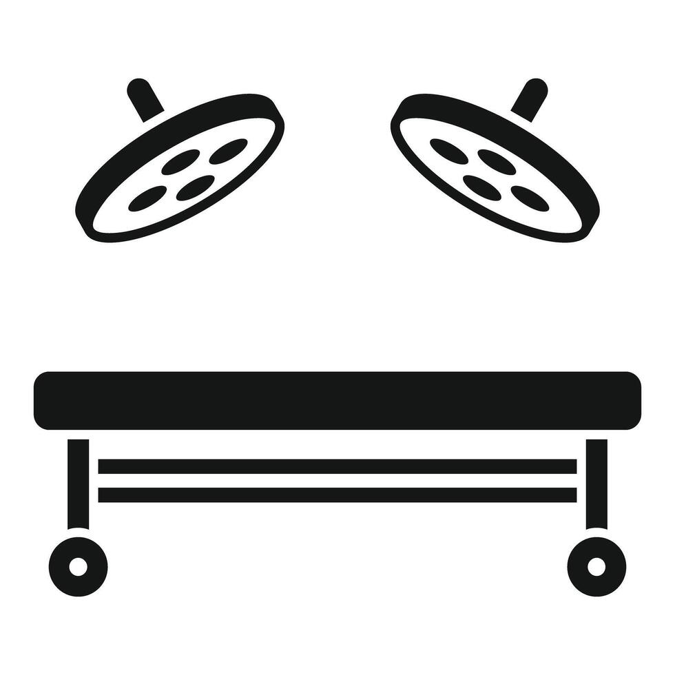 Operating room table with surgical lights shining icon vector