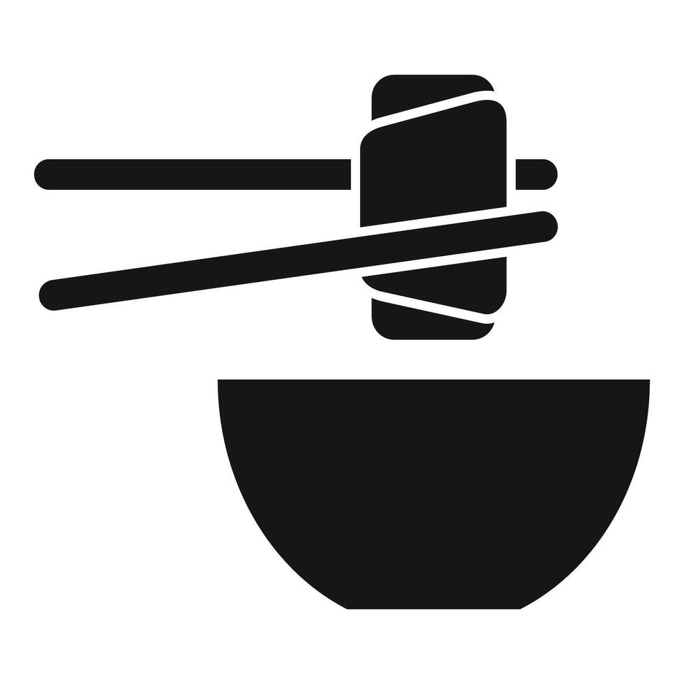 Chopsticks holding sushi roll over empty bowl icon vector