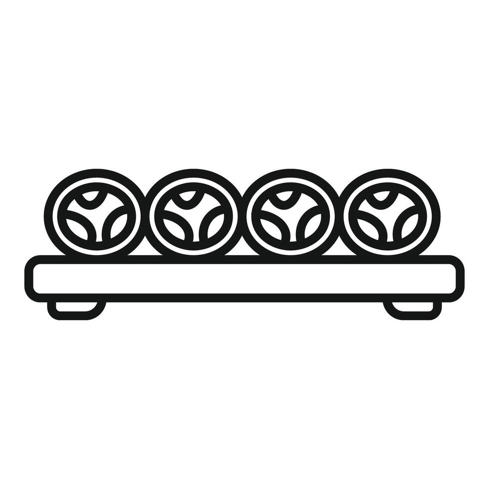 Sushi rolls on a serving tray being served in a restaurant vector