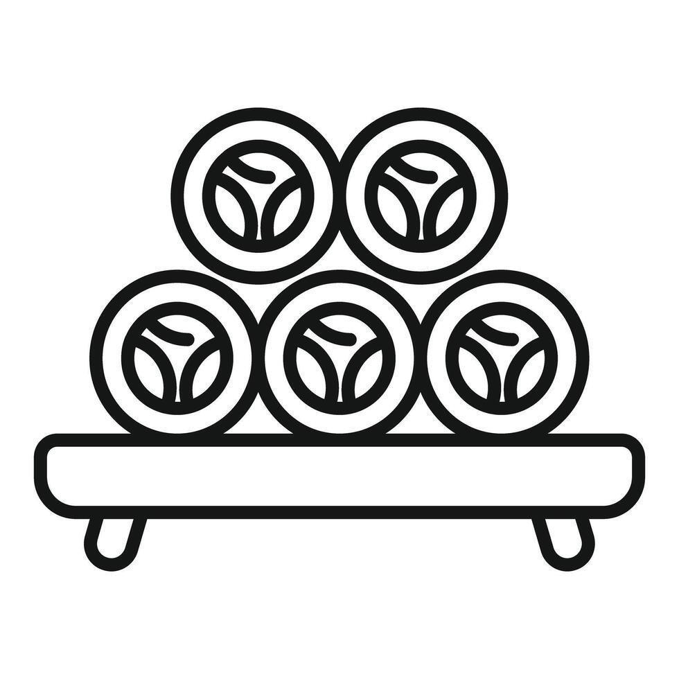 Five sushi rolls lying on a wooden tray, waiting to be served vector