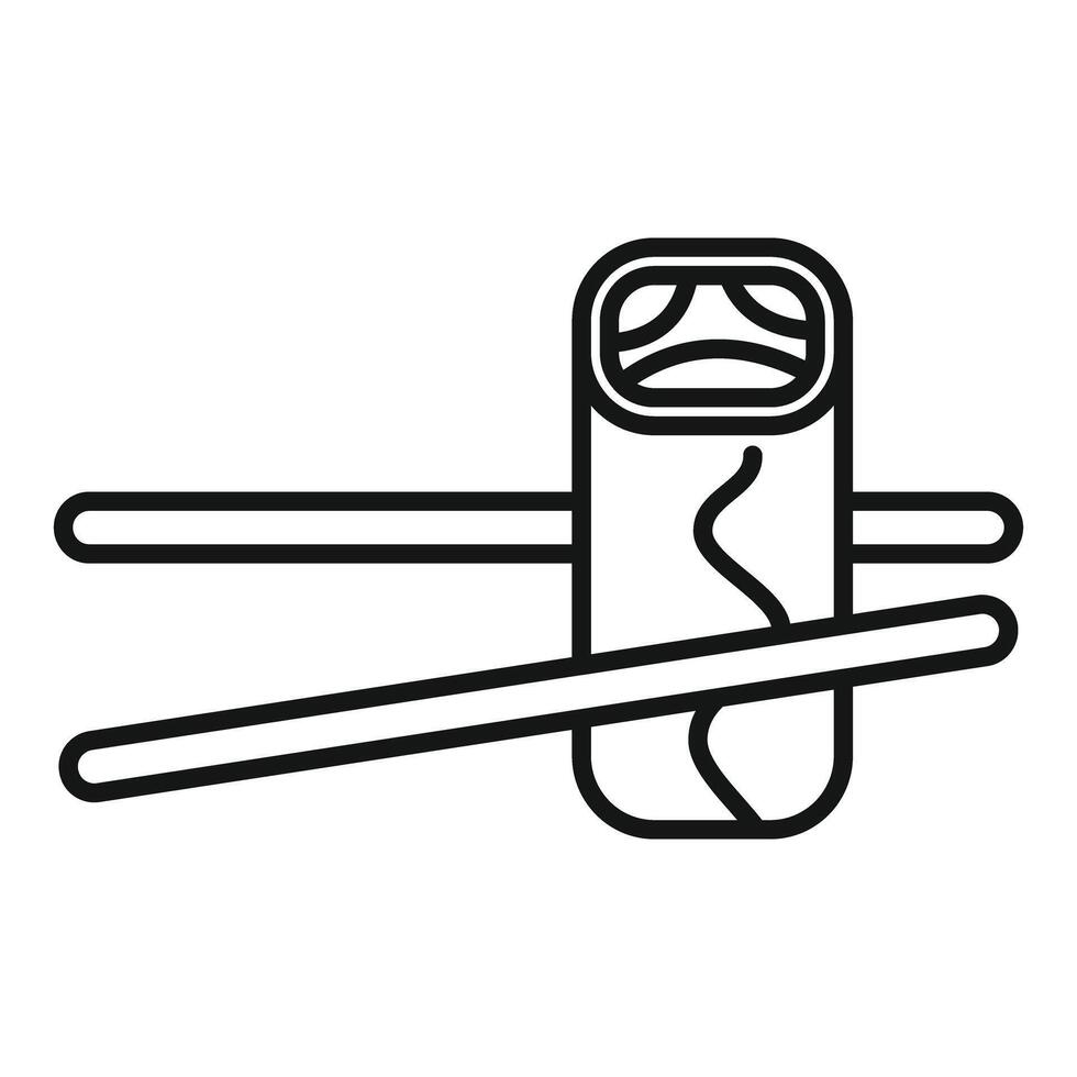 Sushi roll being picked up with chopsticks icon vector