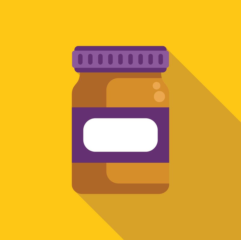 Glass jar with blank label showing long shadow on yellow background vector