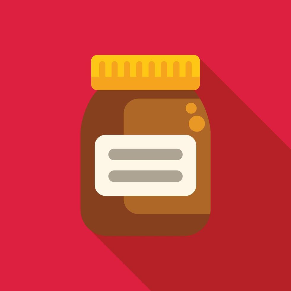 Closed glass jar with blank label on red background vector