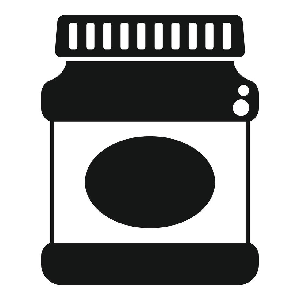 Black and white icon style illustration of a storage jar with blank label for branding vector