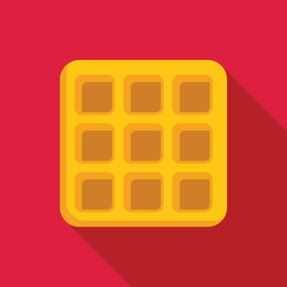 Square waffle casting long shadow on red background vector