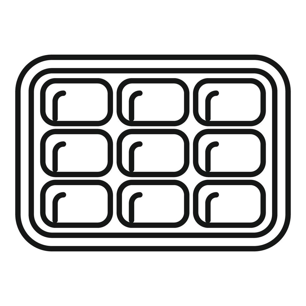 Empty ice cube tray waiting for water, black outline icon vector