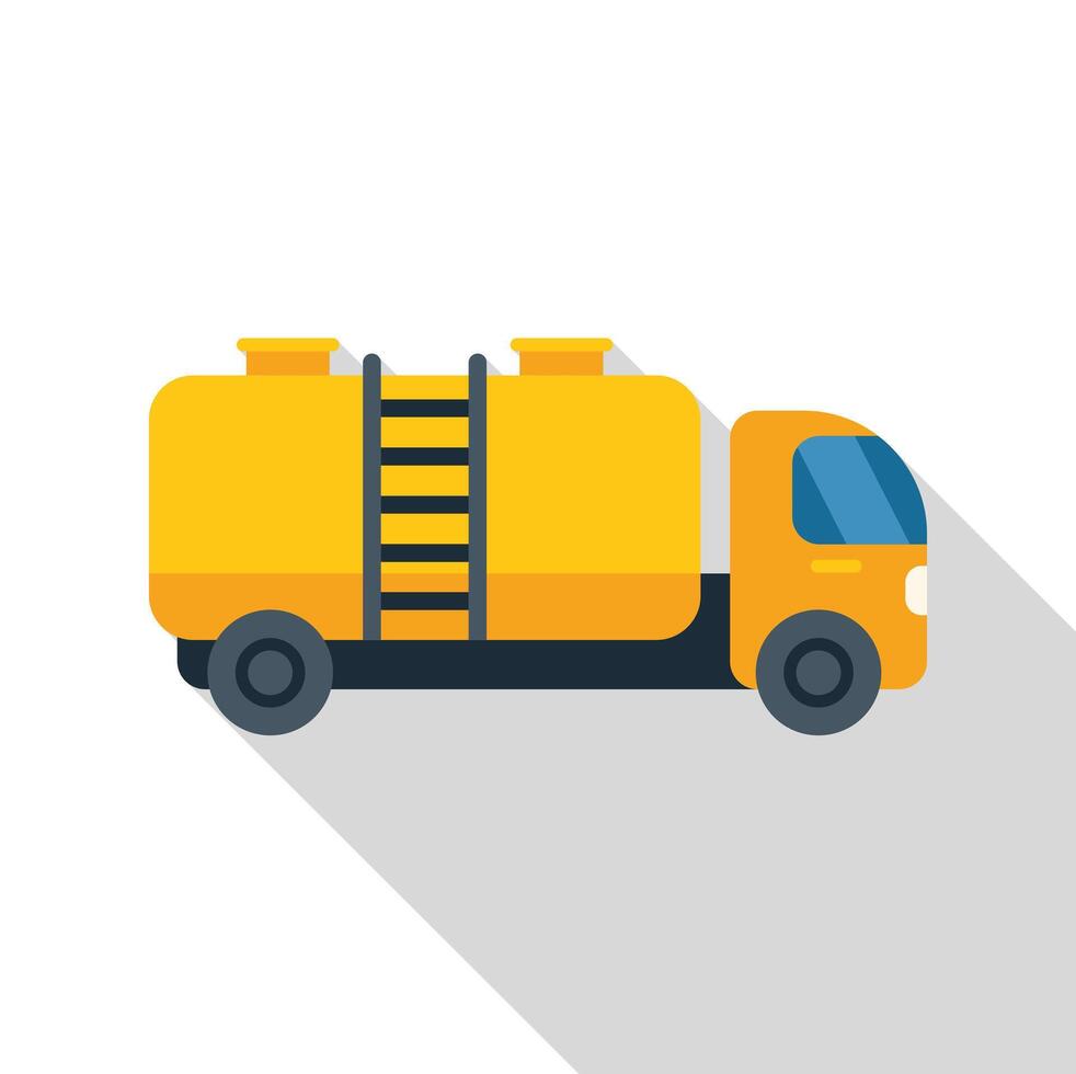 Yellow tank truck delivering goods using ladder for control on white background vector