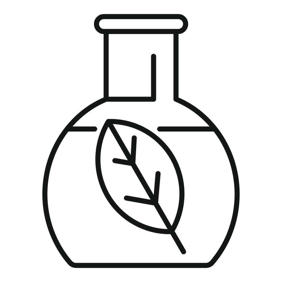 Chemistry flask experiment containing leaf for botany study vector