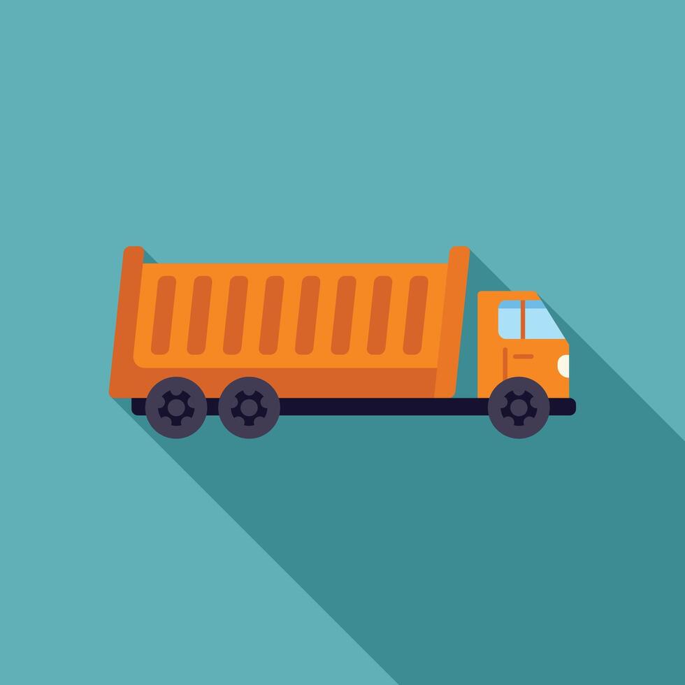 Orange dump truck delivering building materials on construction site vector